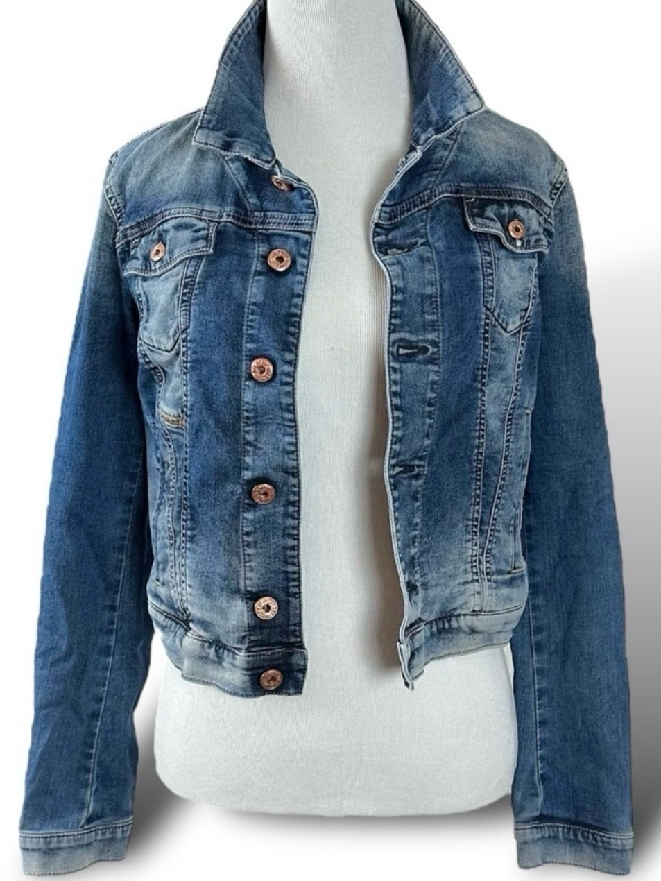Diesel Fringi Ne Denim Jean Jacket Small Leather Logo Stretch Fitted Y2k
